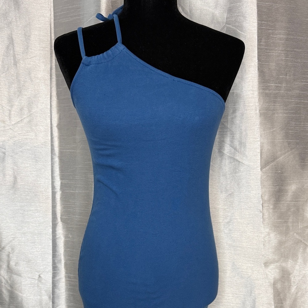 Old Navy Midi Dress One Shoulder Double Strap Ribbed Batik Blue Women’s XS